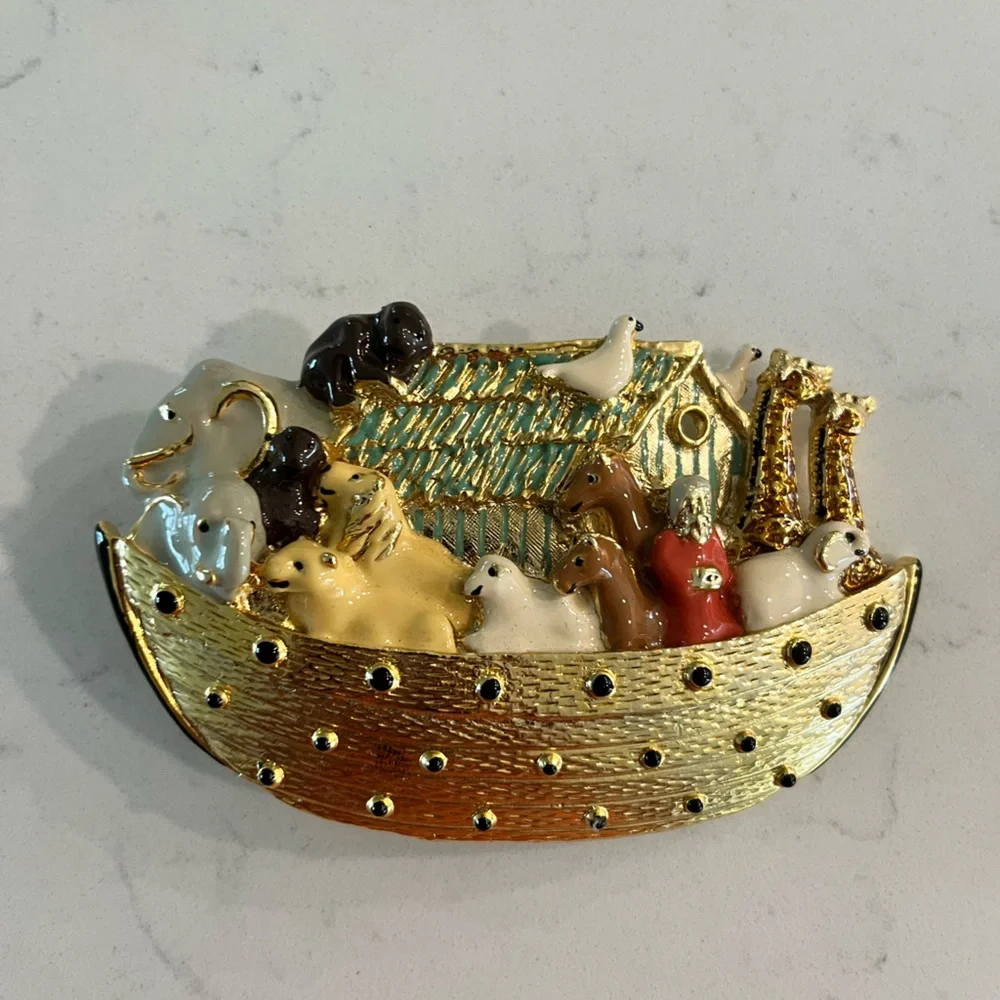MIMI Di N Signed NOAH's ARK Belt Buckle Multicolor Enamel Gold Metal